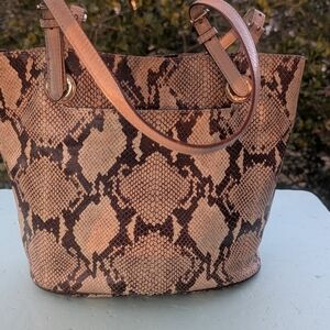 Michael Kors Snakeskin Patterned Tote in Tan and Brown